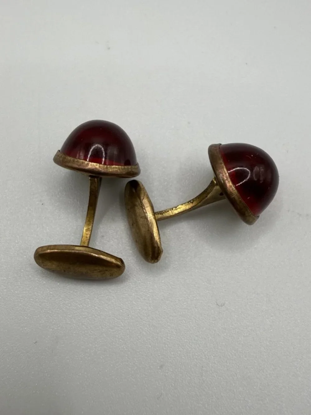 VTG Red Lucite Cabochon Gold-Tone Cufflinks